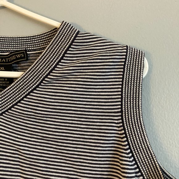 Linda Matthews Black White Vest Striped Knit Cotton Size XL - Picture 2 of 5